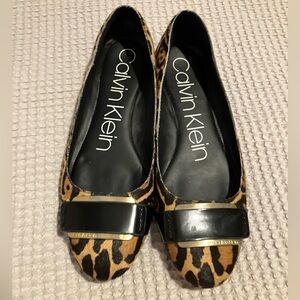 Calvin Klein Oneta Leopard Print Calf Hair Leather Embellished Ballet Flats